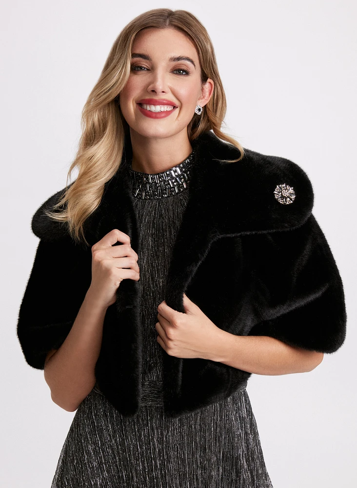 Embellished Faux Fur Cape