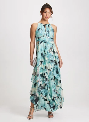 Halter Neck Long Floral Dress