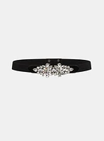 Double Rhinestone Flower Elastic Belt