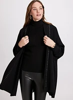 Vegan Leather Trim Cardigan