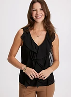 Sleeveless Ruffle Front Top