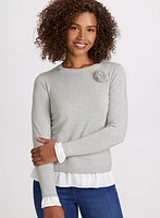 Rosette Detail Crew Neck Sweater