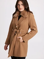 Wool-Blend Faux Fur Collar Coat