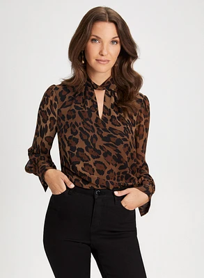 Twist Neck Animal Motif Blouse