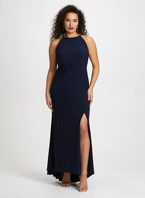 Side Slit Halter Neck Dress