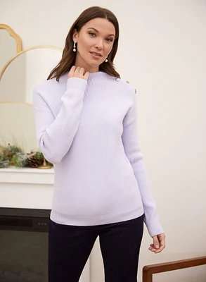 Button Detail Mock Neck Sweater