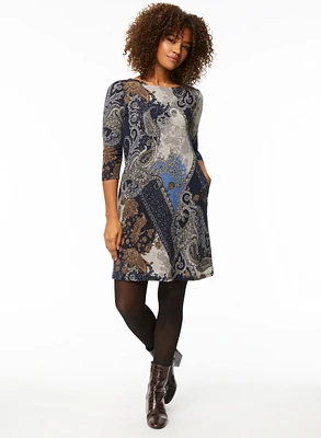 3/4 Sleeve Paisley Motif Dress