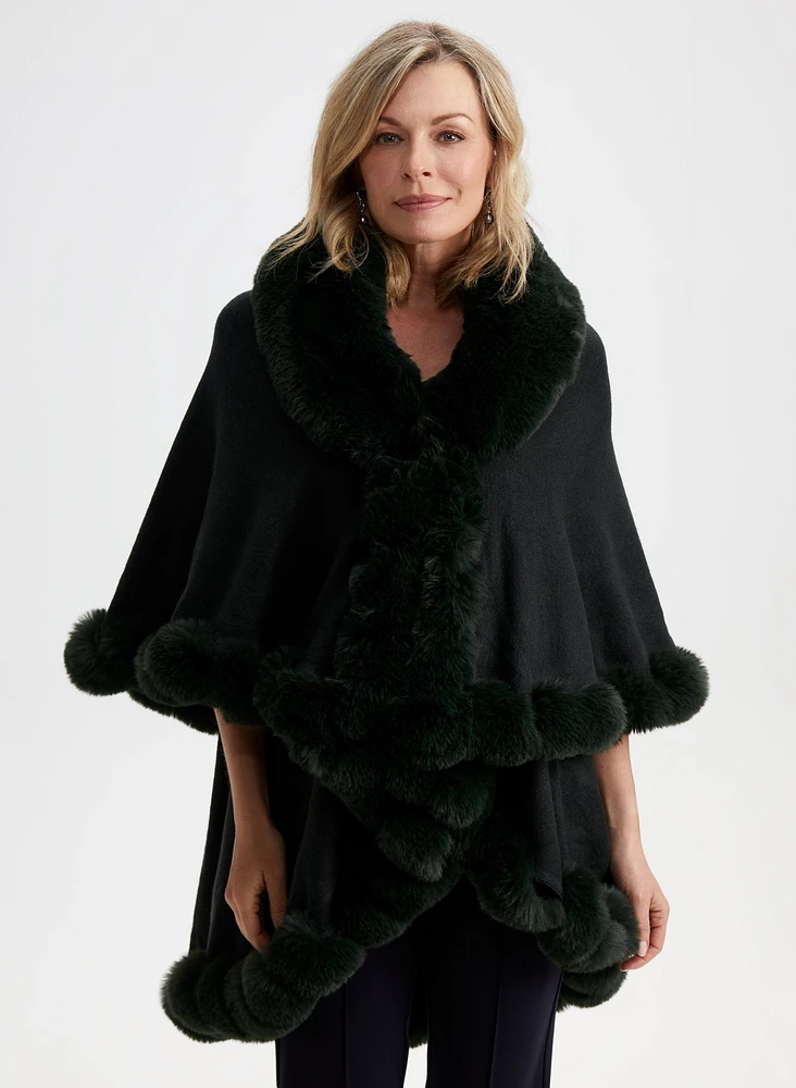 Twist Detail Faux Fur Poncho