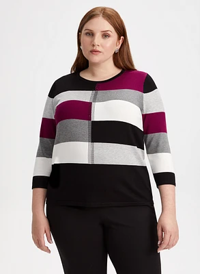 Rhinestone Trim Colour Block Sweater