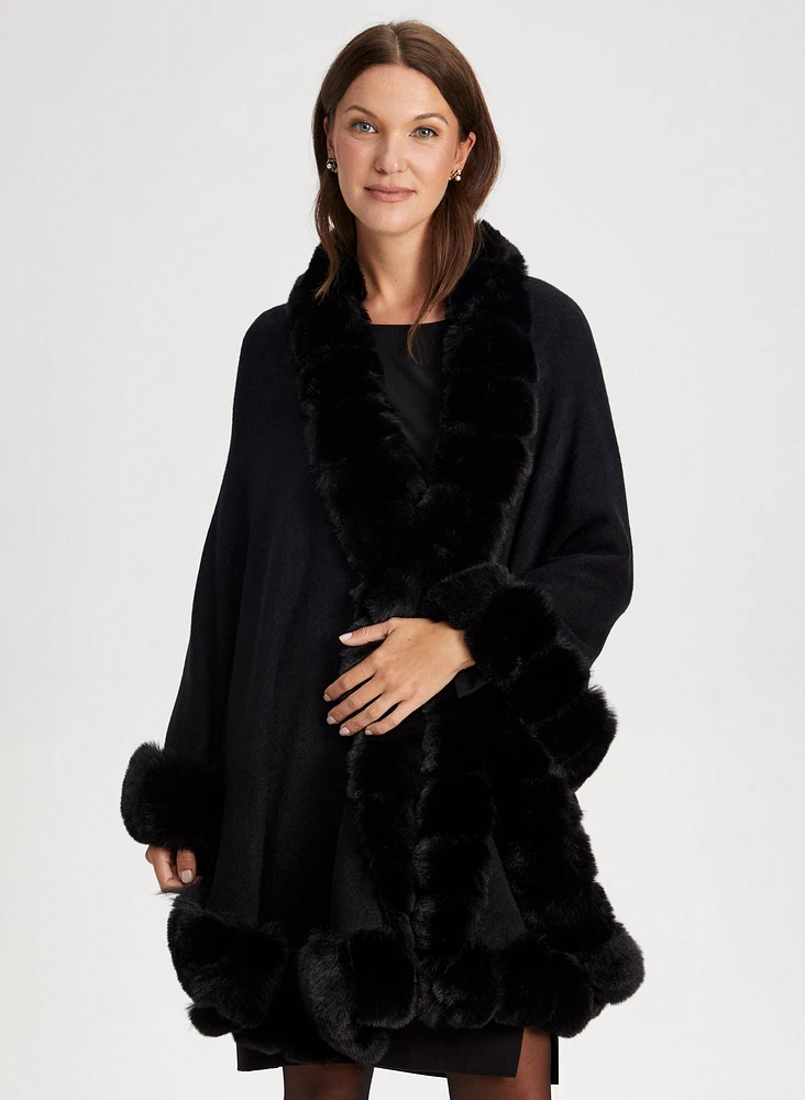 Faux Fur Trim Poncho