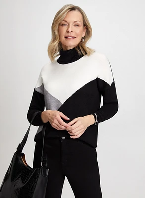 Colour Block Turtleneck Sweater