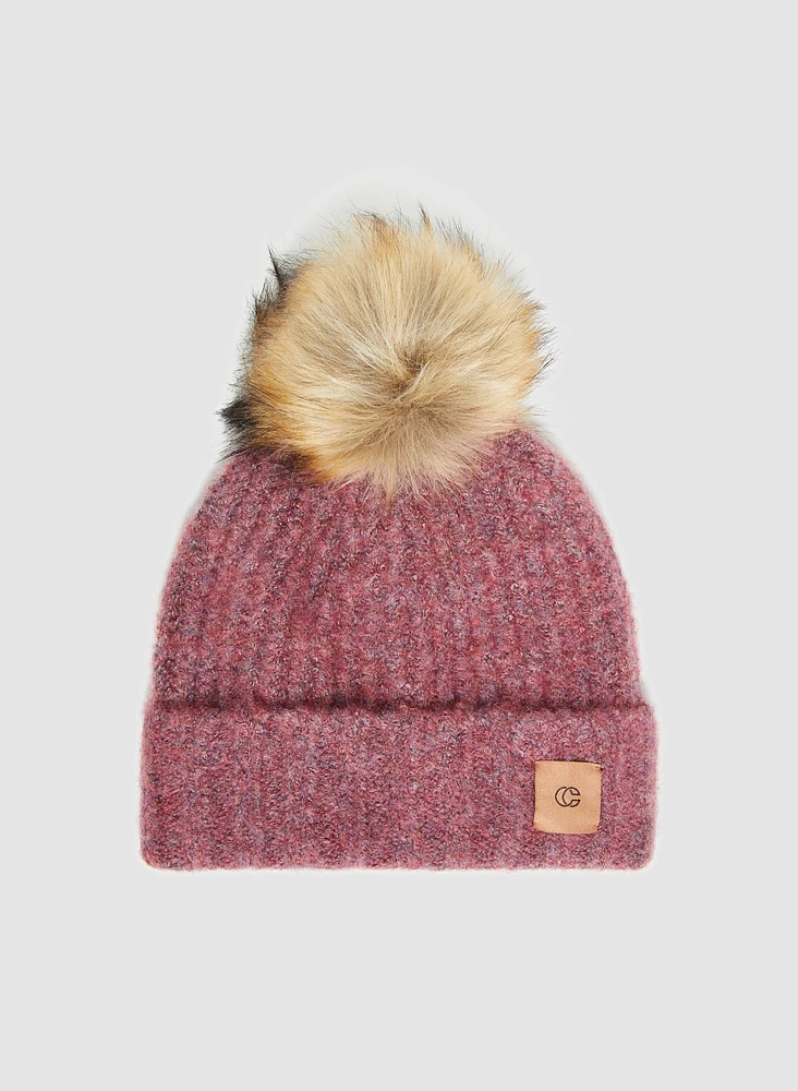 Faux Fur Pompom Knit Hat