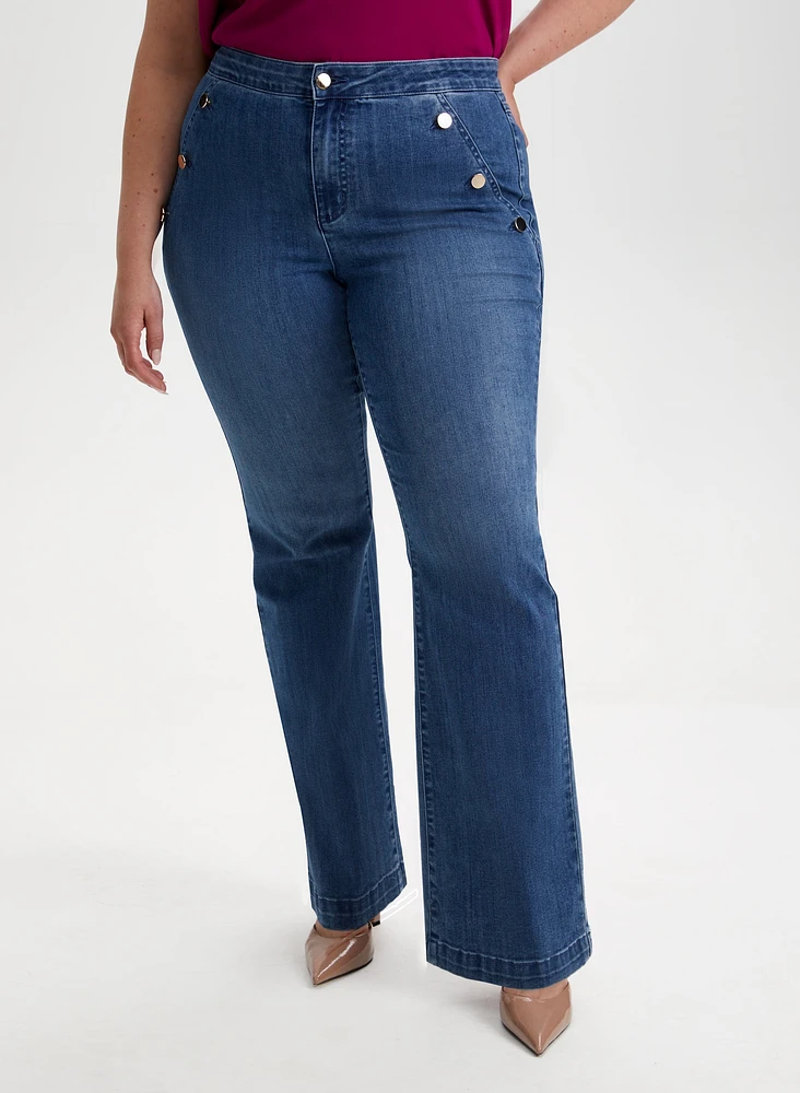 Button Detail Bootcut Jeans