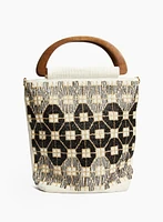 Geometric Motif Beaded Canvas Tote