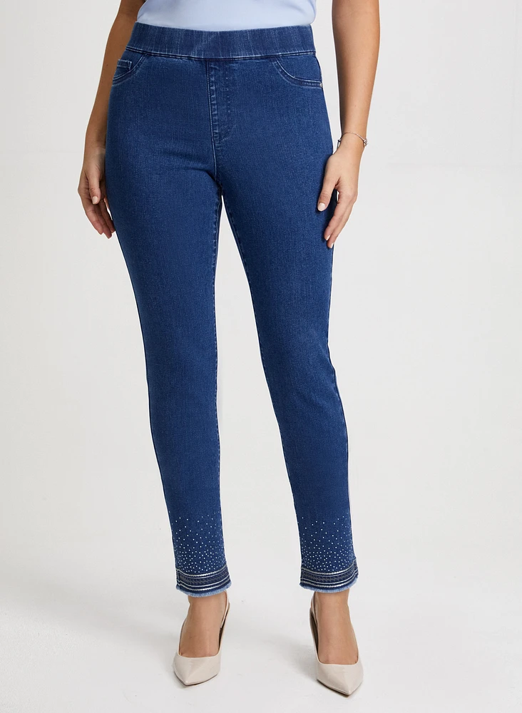 Sequin Hem Slim Leg Jeans