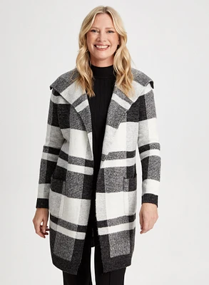 Plaid Shawl Collar Coatigan