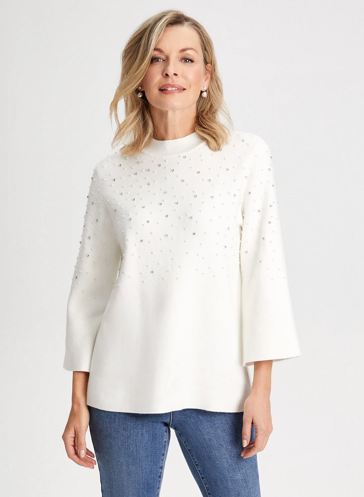 Embellished Mock Neck Sweater