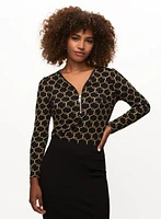 Geometric Print Zip Front Top