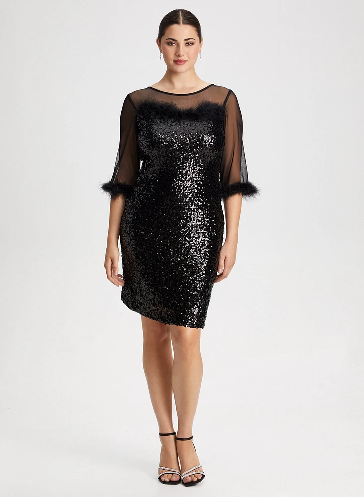 Sequin & Mesh Detail Dress