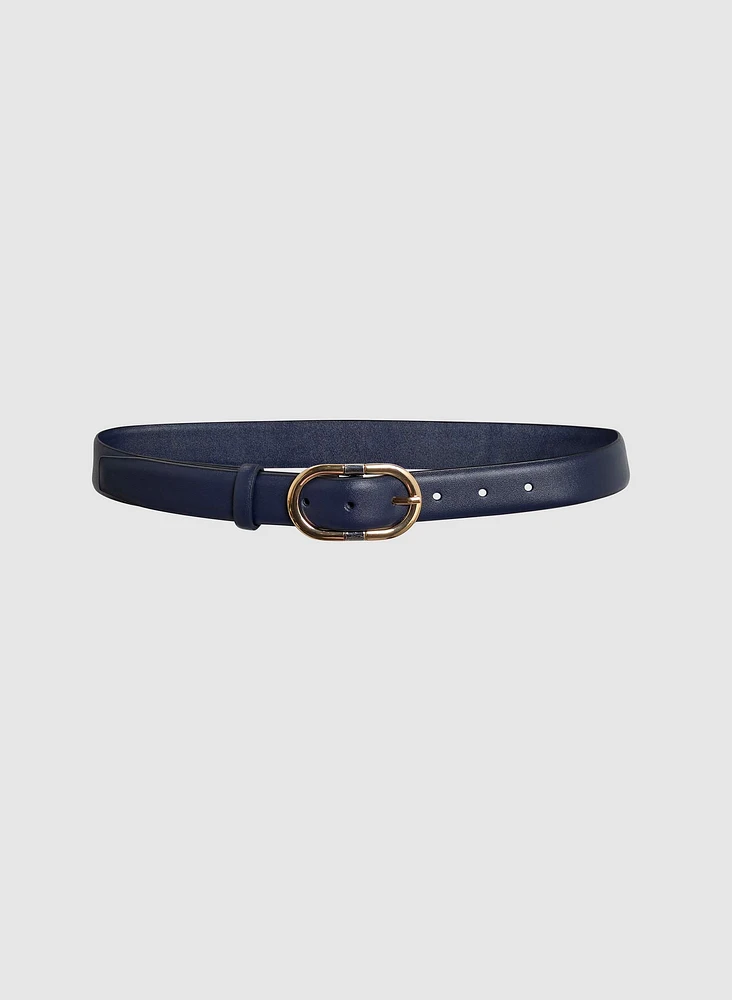 Oval Buckle Leather Belt