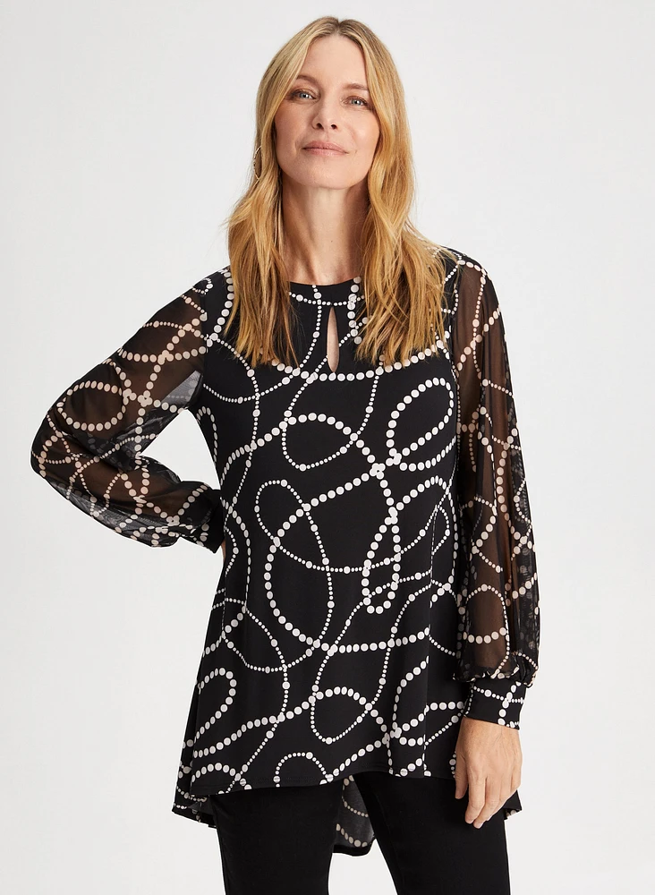 Printed Bouffant Sleeve Top