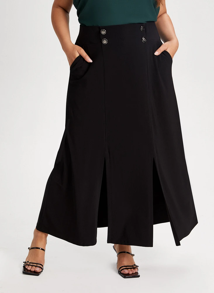 Pull-On Button Detail Skirt