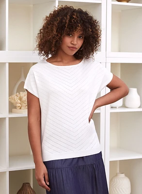 Pointelle Short Sleeve Sweater