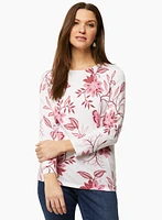 Boat Neck Floral Motif Sweater