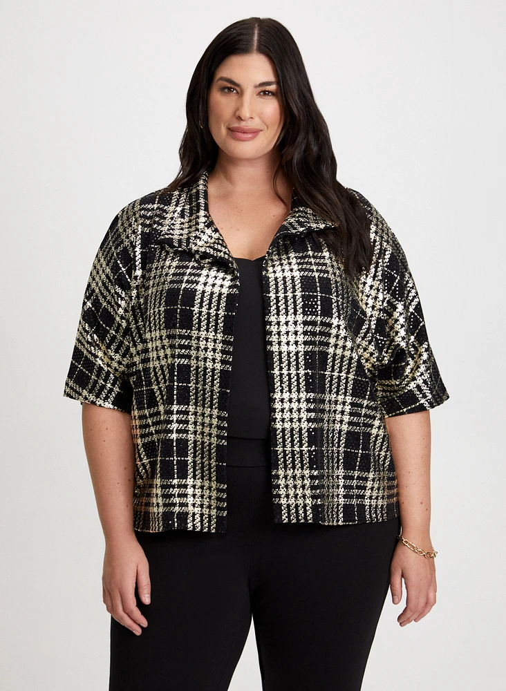 Plaid Print Sequin Detail Top