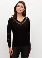 Lace Insert Long Sleeve Top