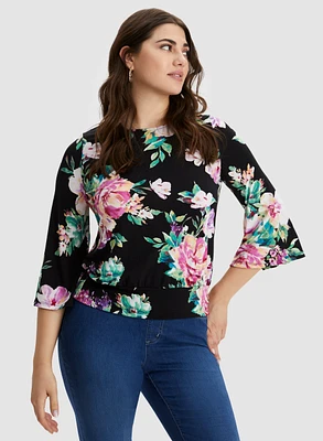 Floral Print 3/4 Bell Sleeve Top