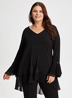 Button Detail Flare Sleeve Tunic