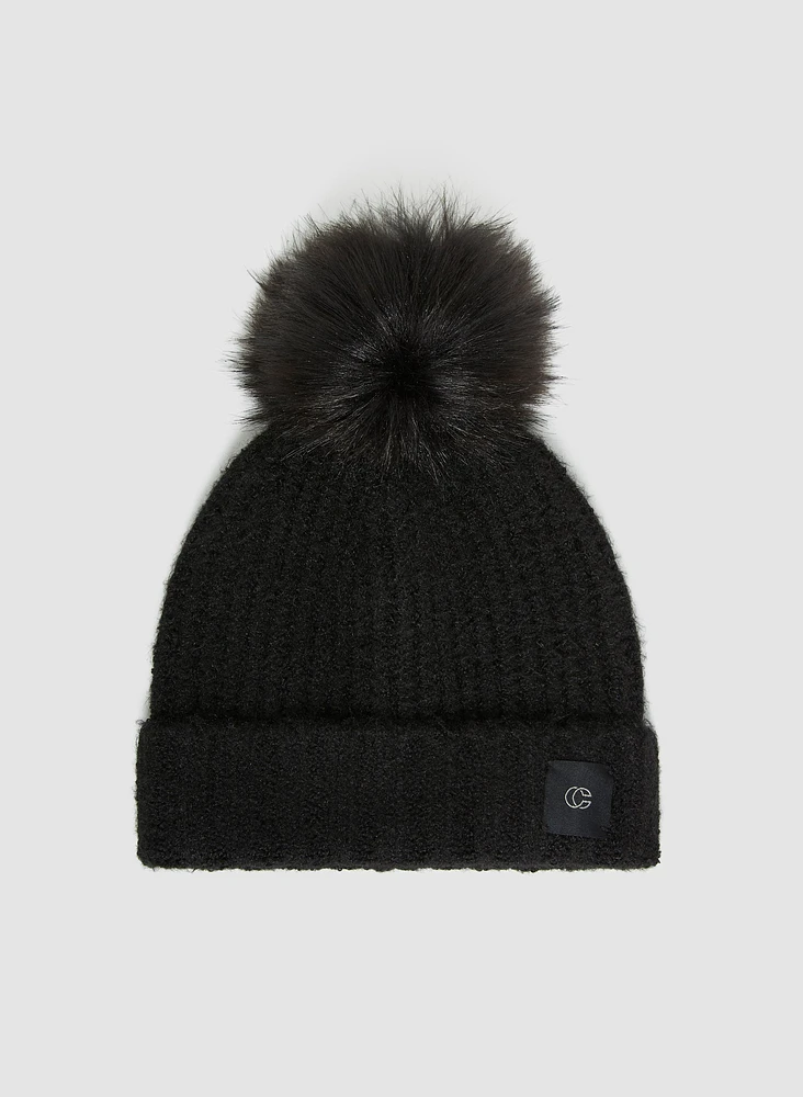 Faux Fur Pompom Knit Hat