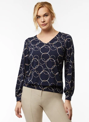 Puff Sleeve Ring Print Top