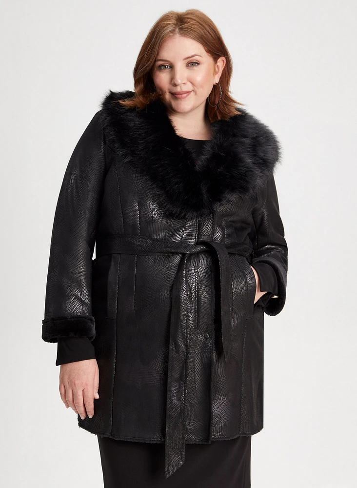 Embossed Faux Shearling Coat