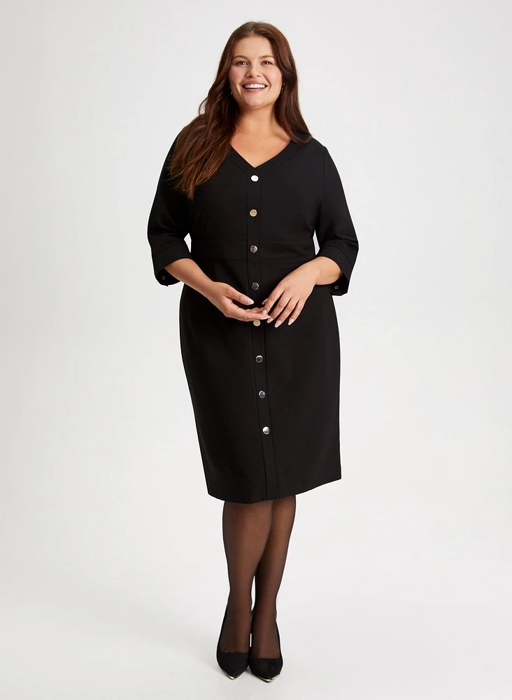 V-Neck Button Detail Dress