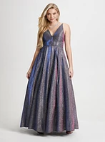 V-Neck Glitter Detail Gown