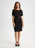 Belted Button Detail Sheath Dress