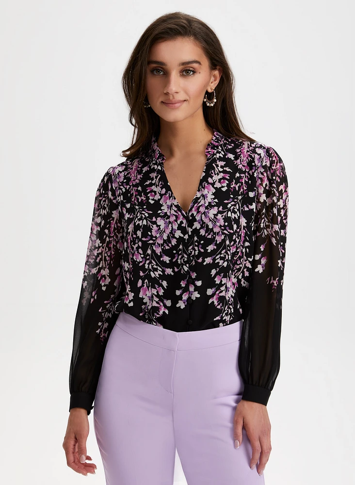 Floral Print Split Neck Blouse