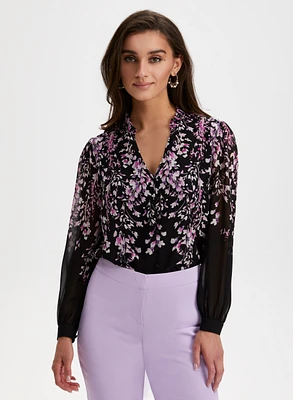 Floral Print Split Neck Blouse