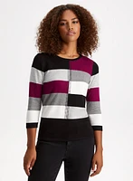 Rhinestone Trim Colour Block Sweater