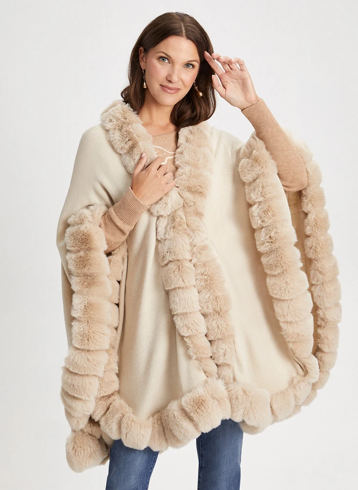 Faux Fur Trim Poncho