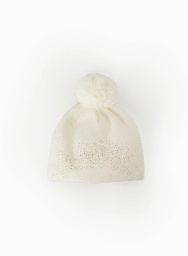 Printed Text Pompom Hat