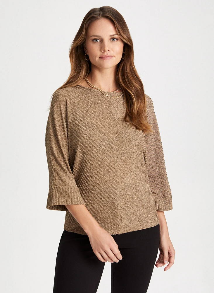 3/4 Dolman Sleeve Rib Knit Top