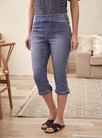 Ruffle Hem Pull-On Denim Capris