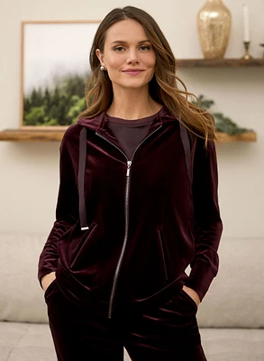 Zip Front Velour Hoodie