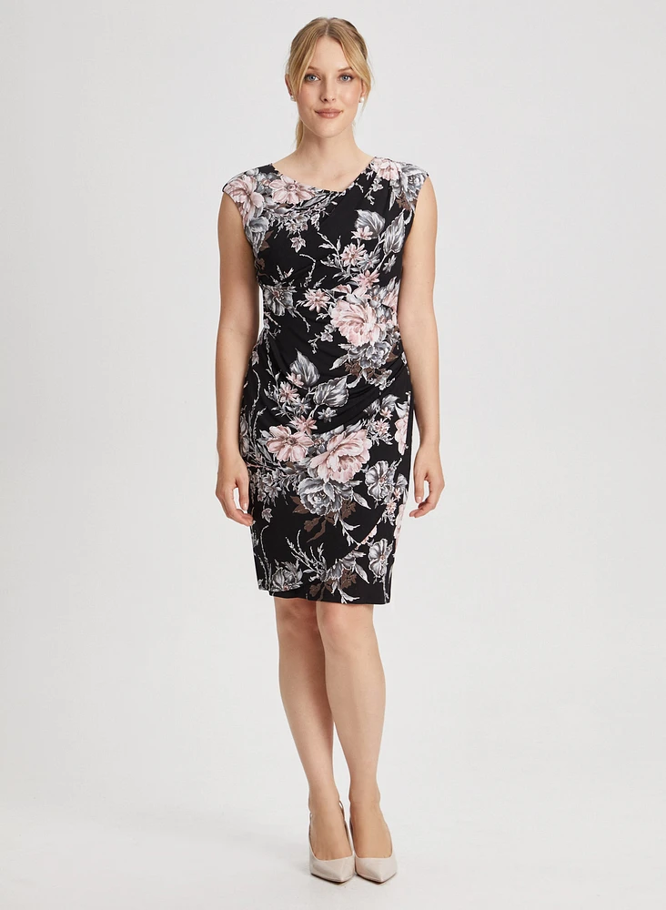 Asymmetric Neck Floral Print Dress