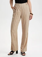 Pull-On Stripe Print Linen-Blend Pants