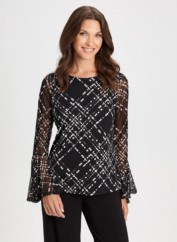 Geometric Print Flare Sleeve Top