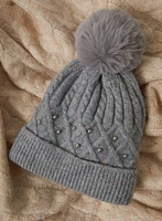 Removable Pom Pom Cable Knit Hat